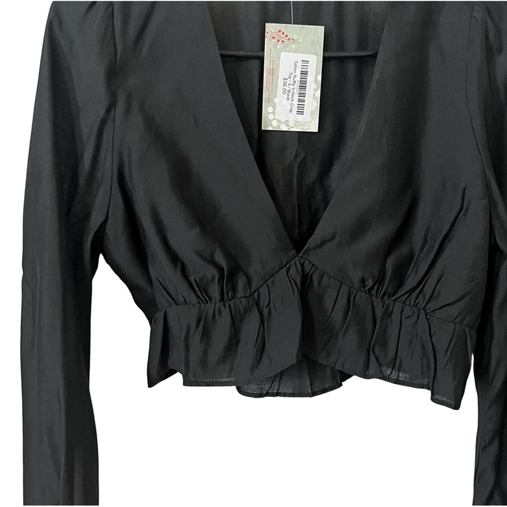 Black Ruffle V-Neck Long Sleeve Idem Ditto Crop Top